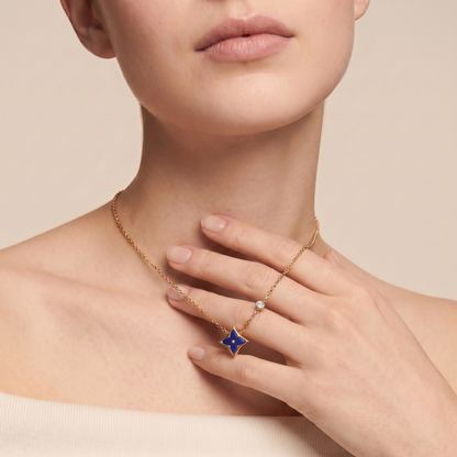 Color Blossom Blue 1 Diamond Inlay Star Necklace