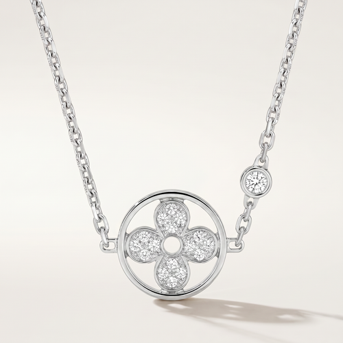 Color Blossom Pavé Diamonds Flower Pendant Necklace