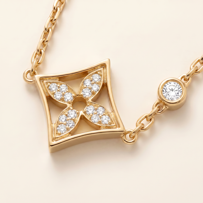 Color Blossom Yellow Pavé Diamonds Star Necklace