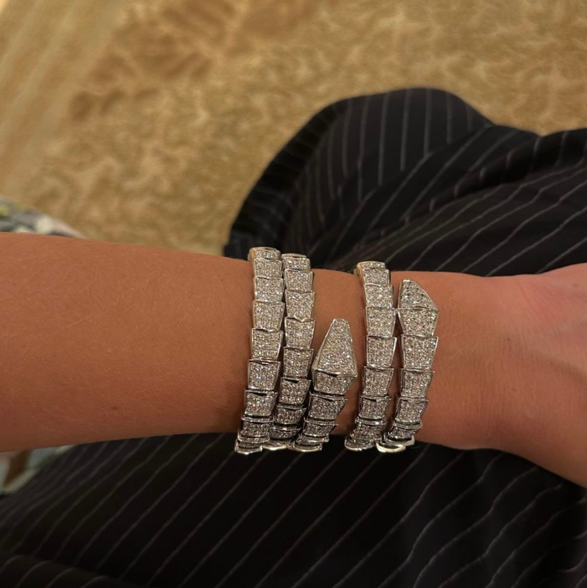 Serpenti White Pavé Diamonds Double Wrap Bracelet