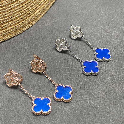 Magic Alhambra Blue Agate Pavé Diamonds Earrings