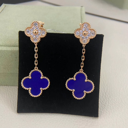 Magic Alhambra Blue Agate Pavé Diamonds Earrings