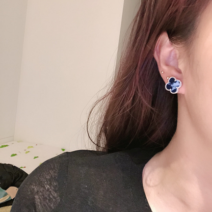 Vintage Alhambra Blue Enamel Earrings