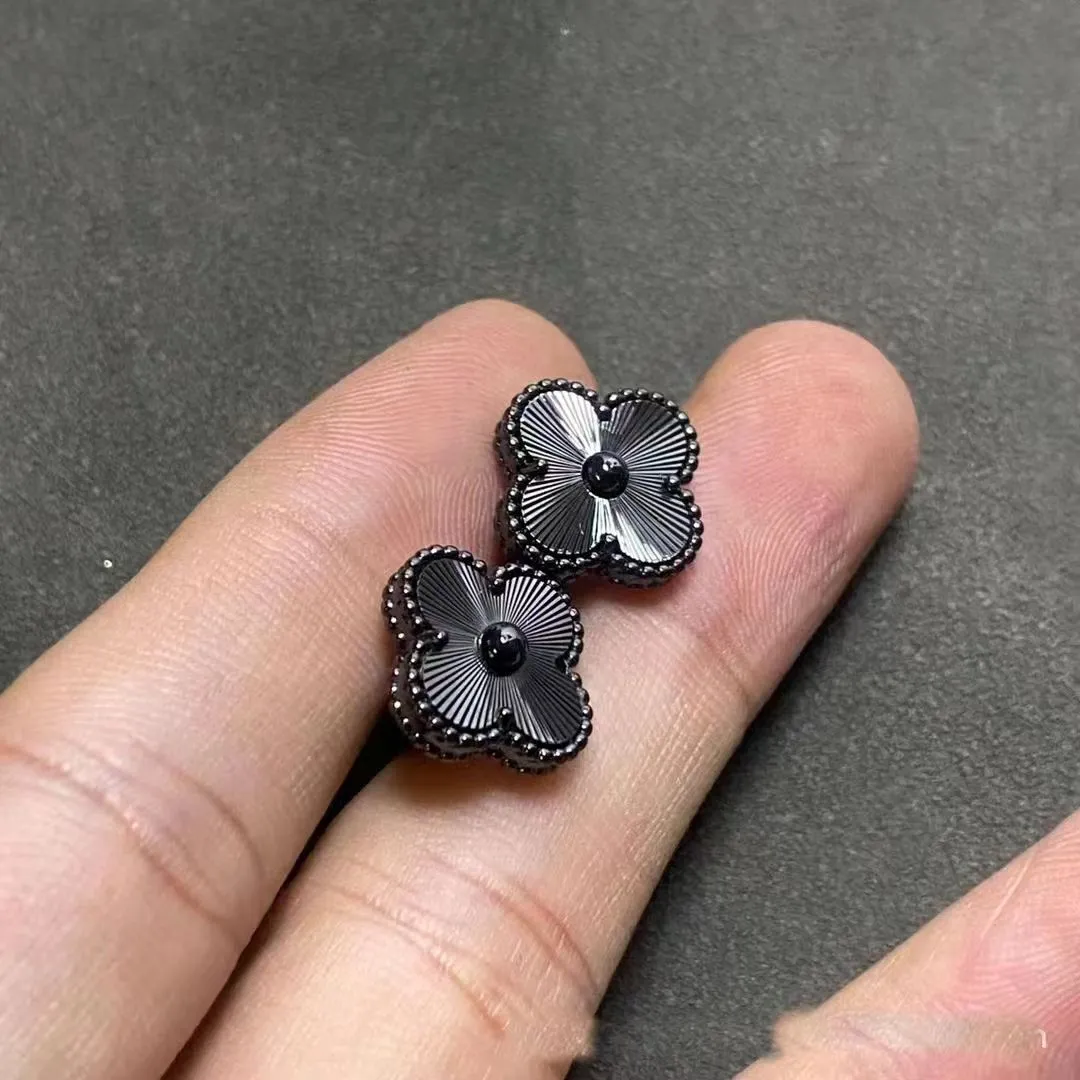 Vintage Black Guilloche Earrings