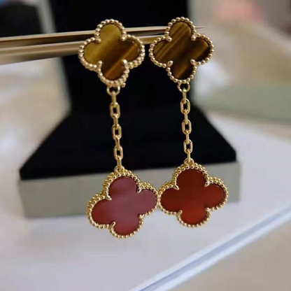 Magic Alhambra Carnelian & Tiger Eye Earrings