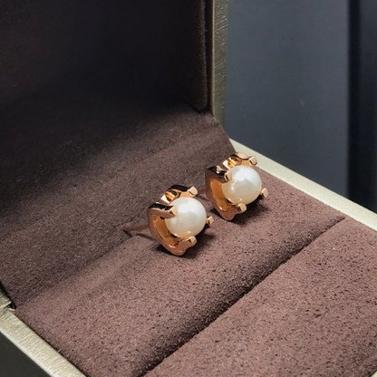 C Shaped Pearl Stud Earrings