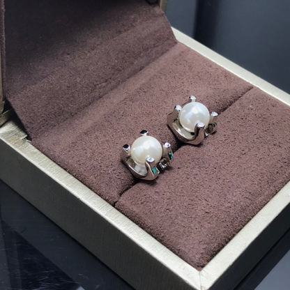 C Shaped Pearl Stud Earrings