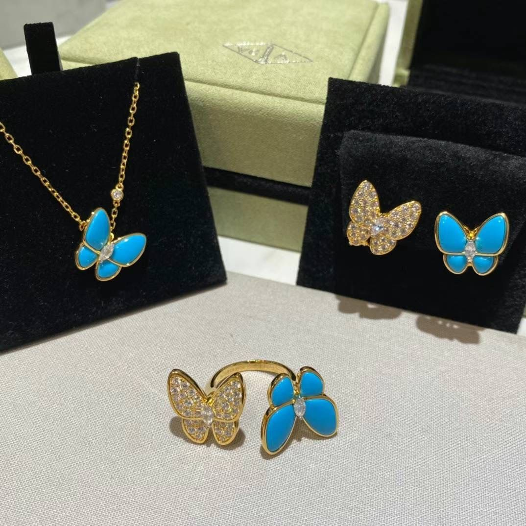 Two Butterfly Turquoise Pavé Diamond Earrings