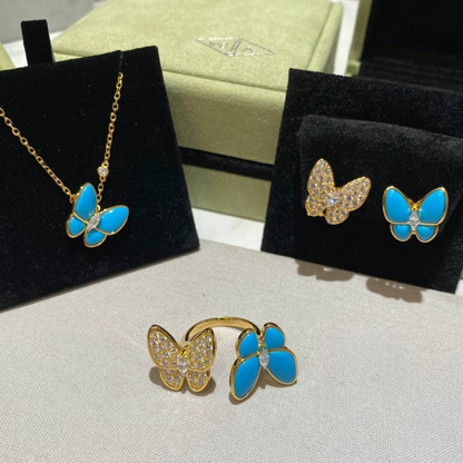 Two Butterfly Turquoise Pavé Diamond Earrings