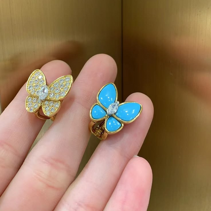 Two Butterfly Turquoise Pavé Diamond Earrings