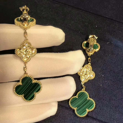 Magic Alhambra Malachite Three Motifs Clover Earrings