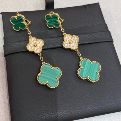 Magic Alhambra Malachite Three Motifs Clover Earrings