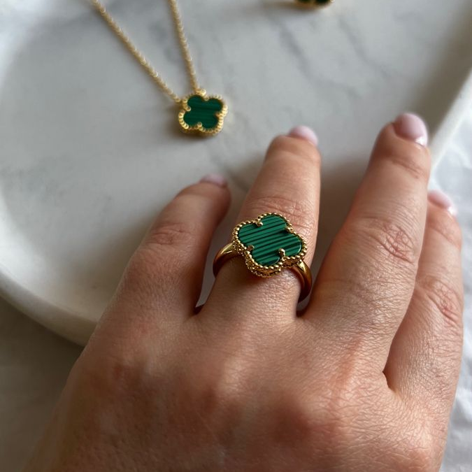 Vintage Clover Malachite Ring