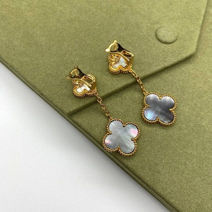 Black Mother of Pearl 2 Motif Clover Drop Earrings
