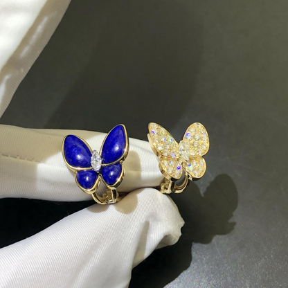 Two Butterfly Blue Agate Pavé Diamond Earrings