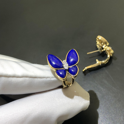 Two Butterfly Blue Agate Pavé Diamond Earrings