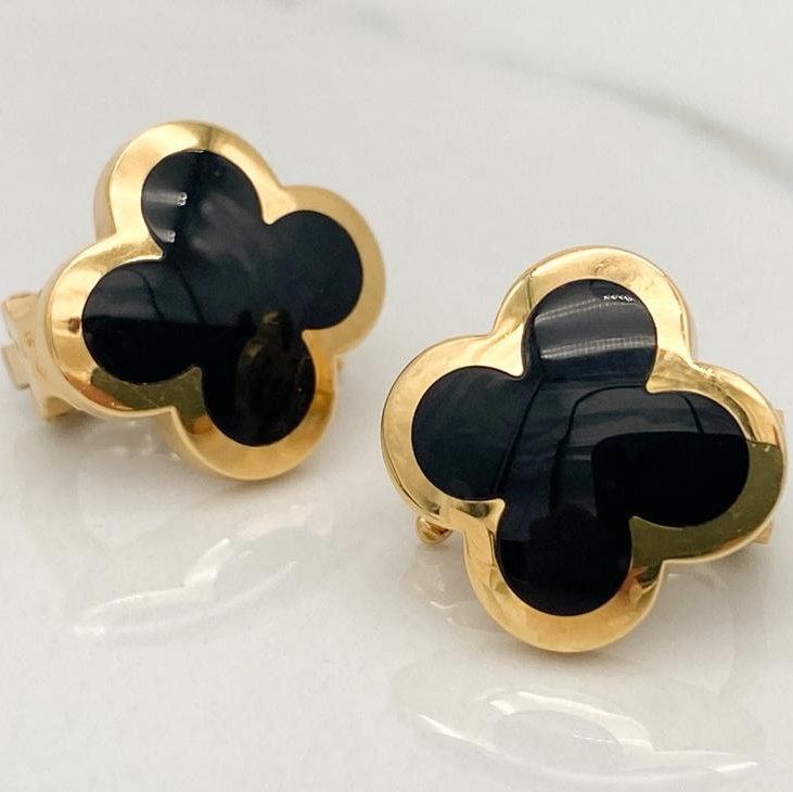 Onyx Clover Stud Earrings