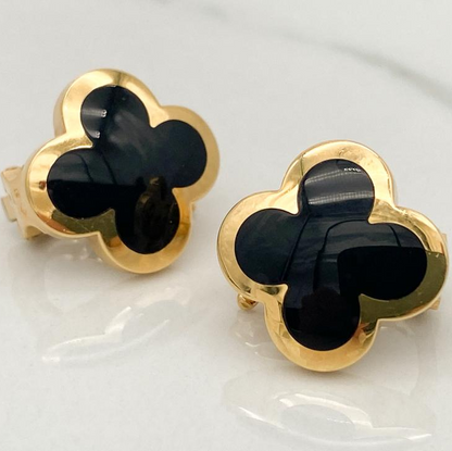 Onyx Clover Stud Earrings