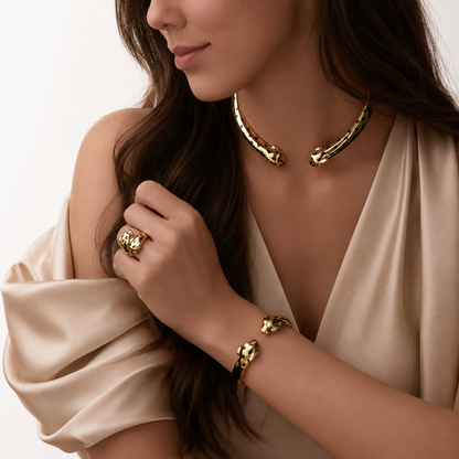 Articulated Leopard Head Open Bangle Bracelet