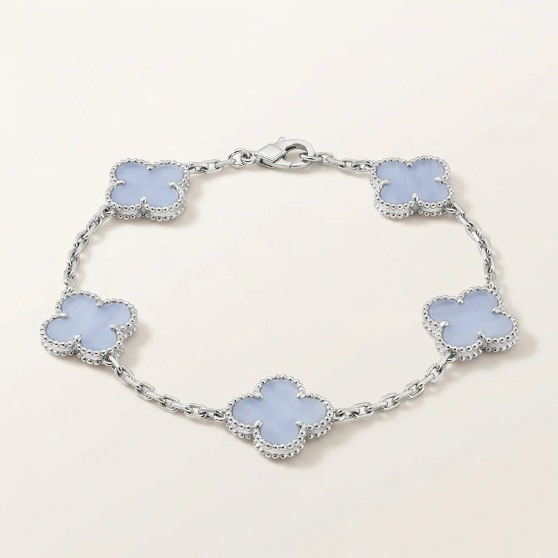 Vintage 5 Motifs Chalcedony Clover Bracelet