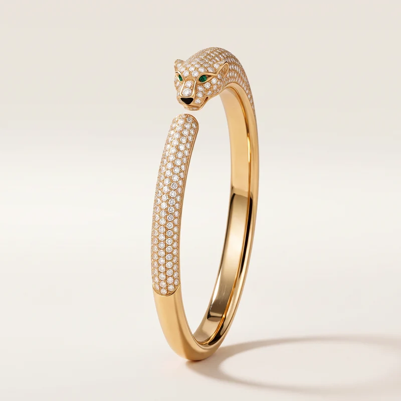 Panthere Pavé Diamond Head Open Bangle Bracelet