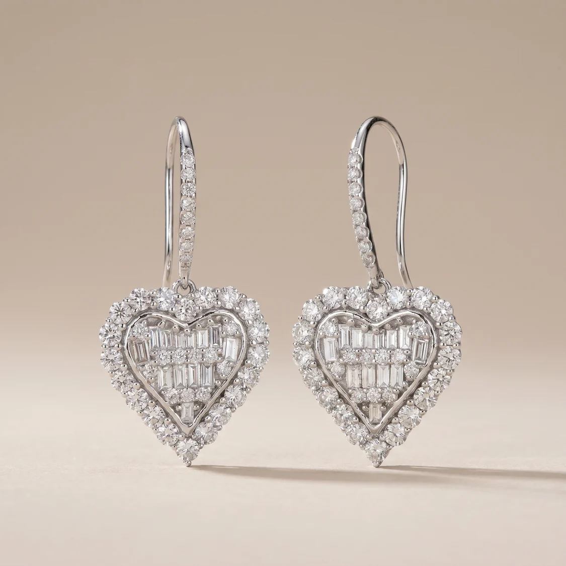 Heart Pavé Diamonds Drop Earrings
