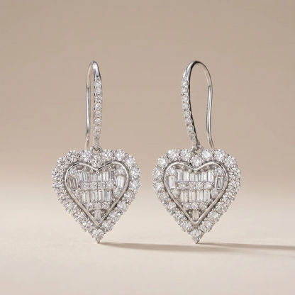 Heart Pavé Diamonds Drop Earrings