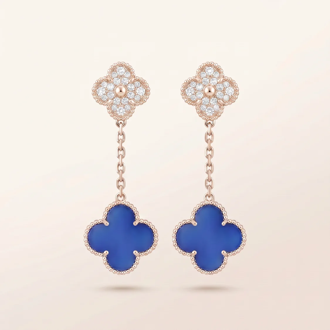Magic Alhambra Blue Agate Pavé Diamonds Earrings