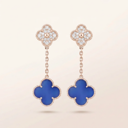 Magic Alhambra Blue Agate Pavé Diamonds Earrings