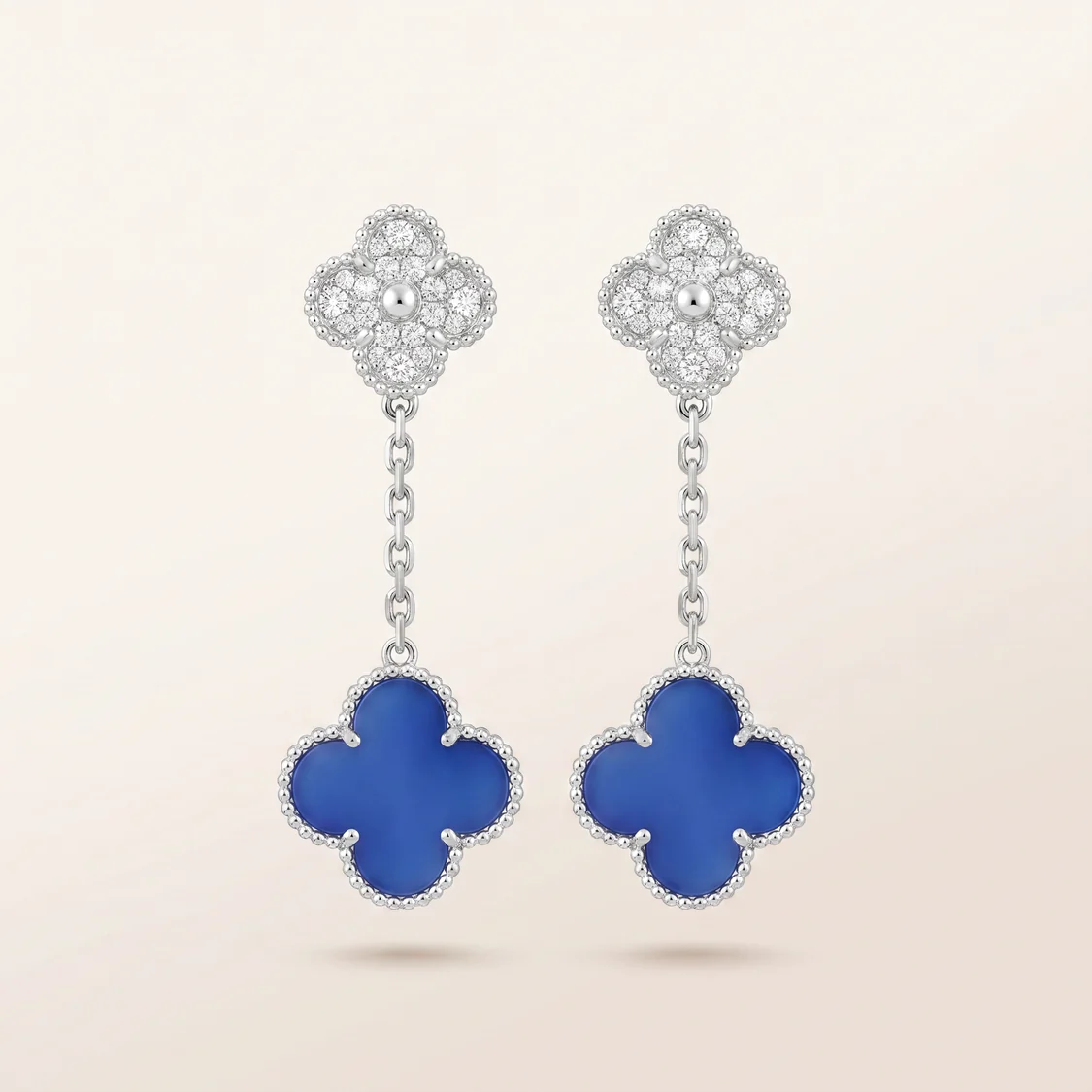 Magic Alhambra Blue Agate Pavé Diamonds Earrings