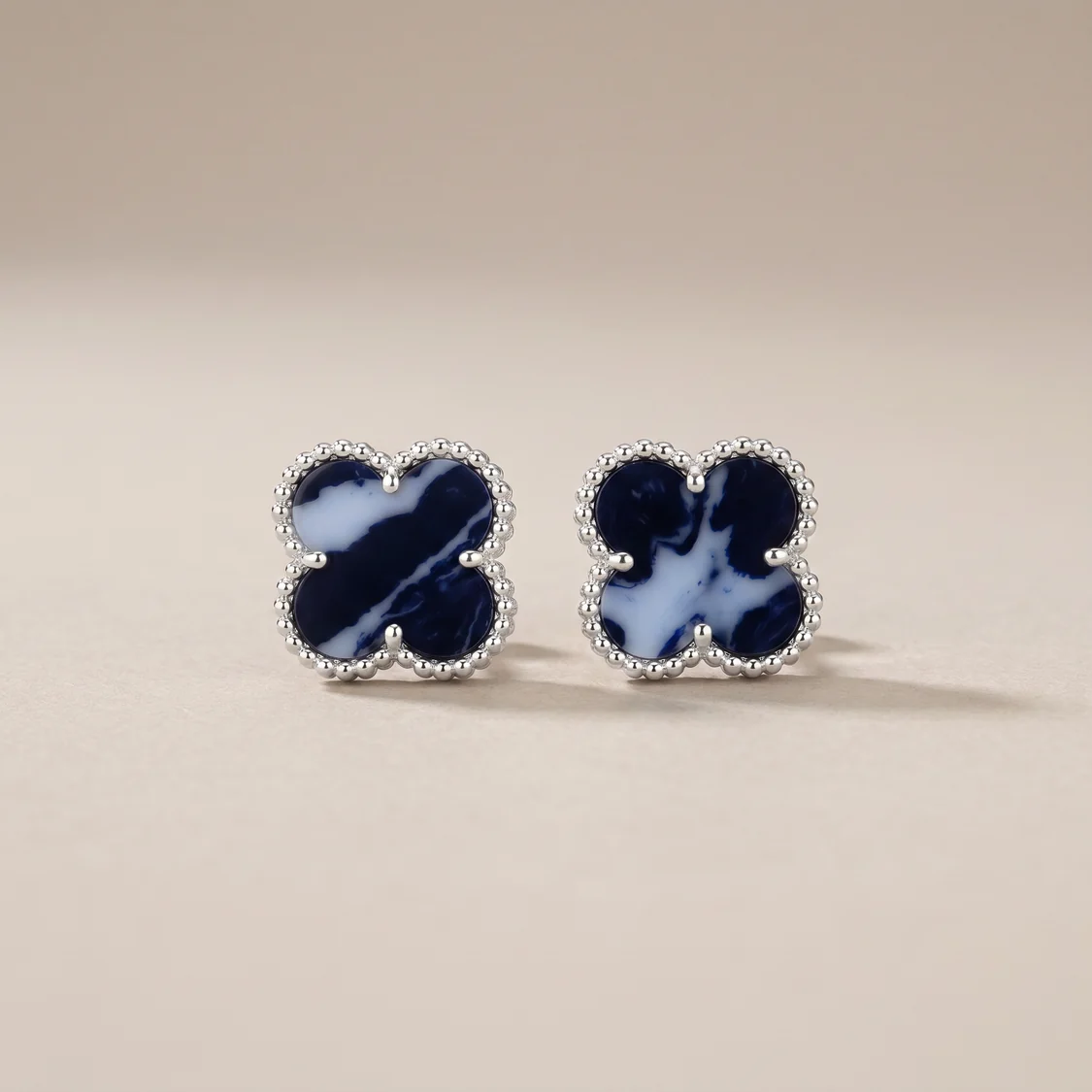 Vintage Alhambra Blue Enamel Earrings