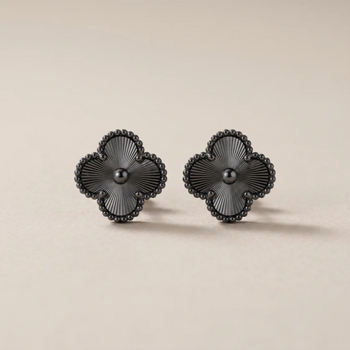 Vintage Black Guilloche Earrings