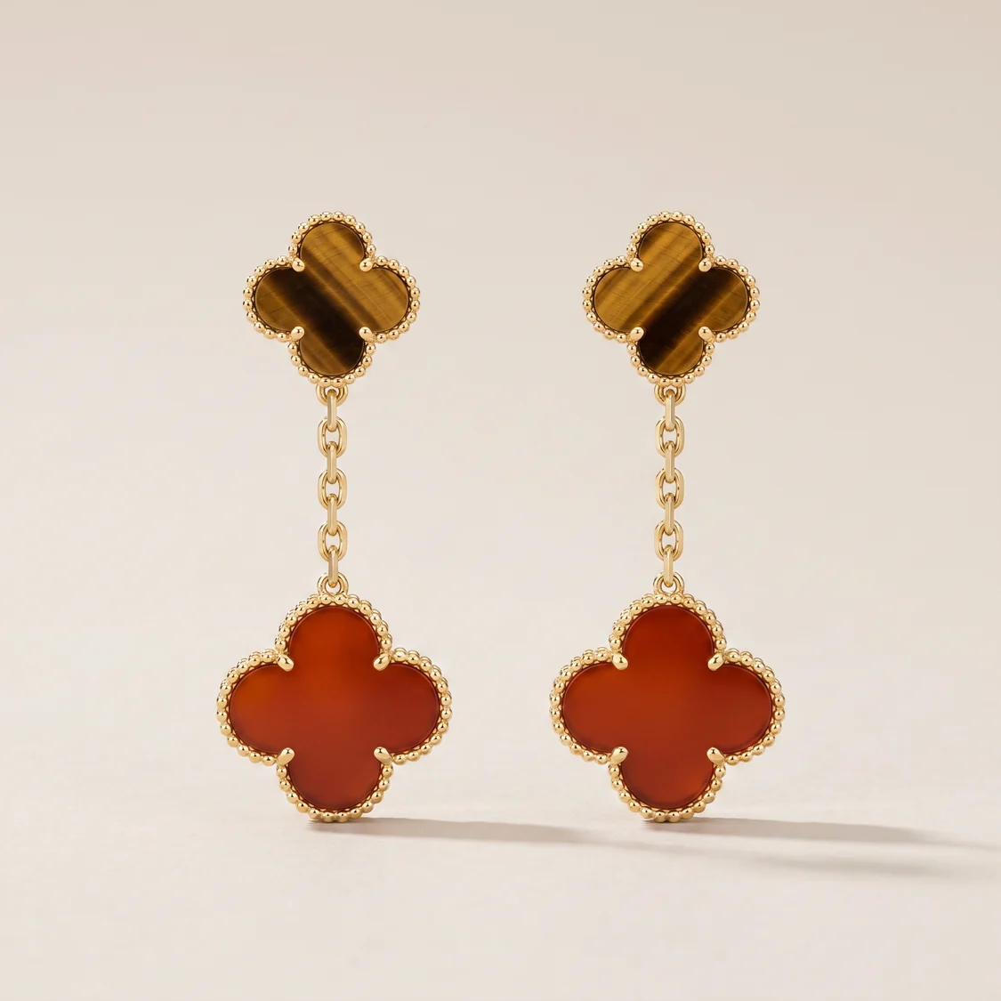 Magic Alhambra Carnelian & Tiger Eye Earrings