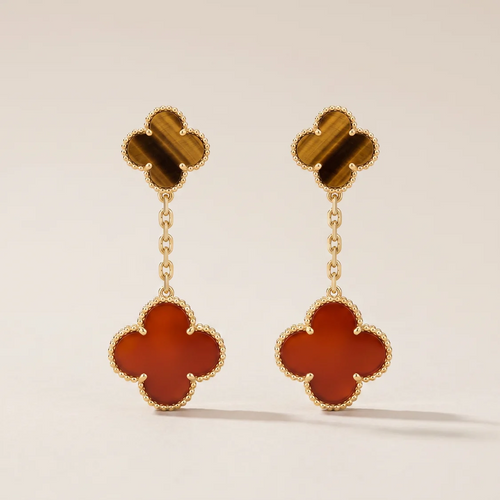 Magic Alhambra Carnelian & Tiger Eye Earrings
