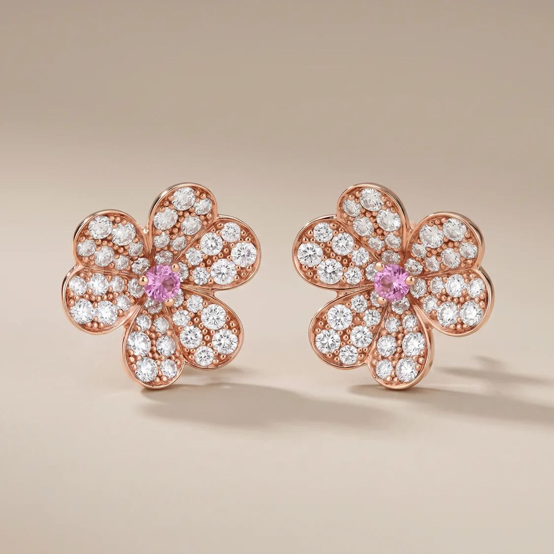 Pink Frivole Small Flower Pavé Diamonds Earrings