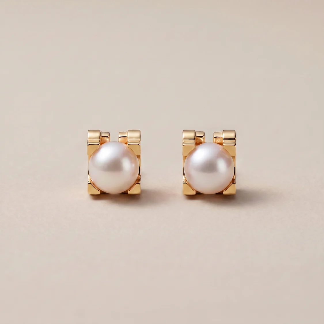 C Shaped Pearl Stud Earrings