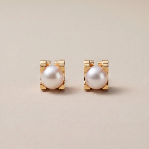 C Shaped Pearl Stud Earrings