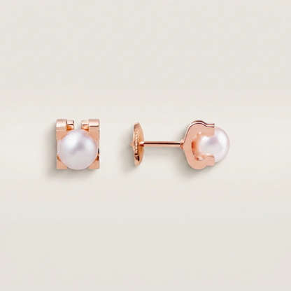 C Shaped Pearl Stud Earrings