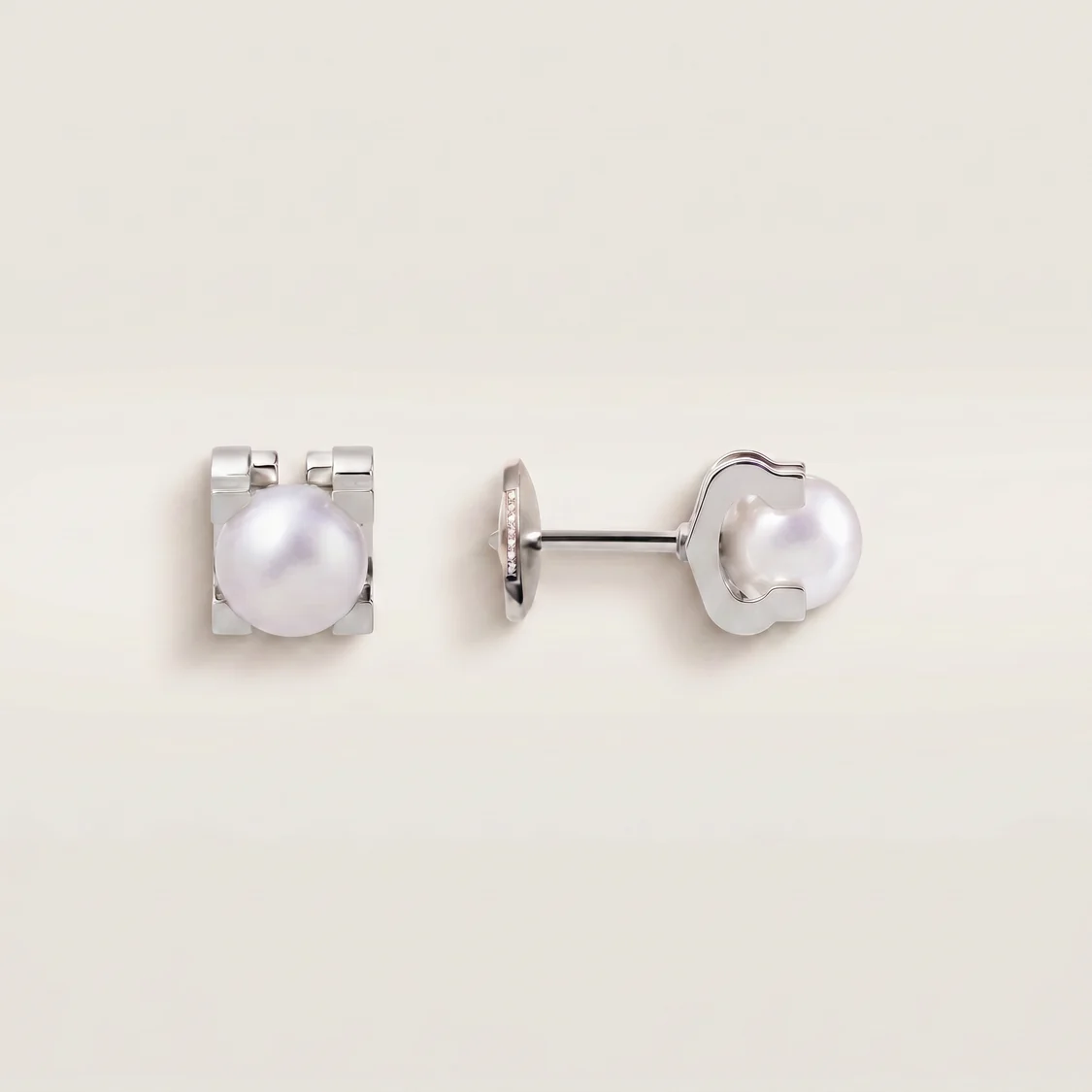 C Shaped Pearl Stud Earrings