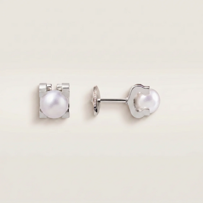 C Shaped Pearl Stud Earrings