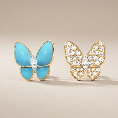 Two Butterfly Turquoise Pavé Diamond Earrings