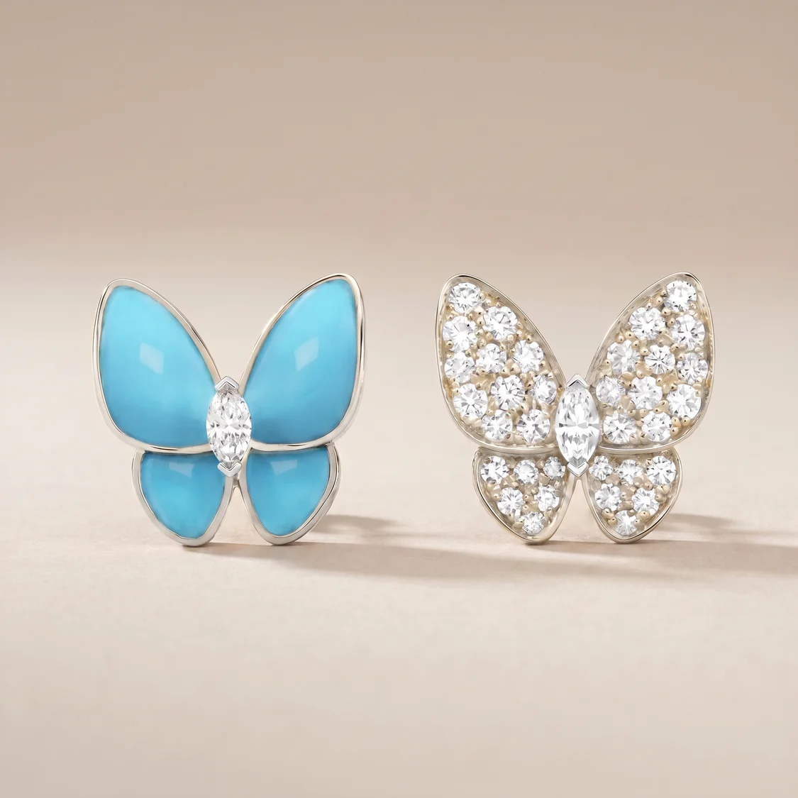 Two Butterfly Turquoise Pavé Diamond Earrings