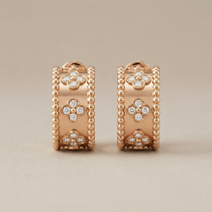 Perlée Clovers Diamonds Hoop Earrings