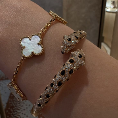 Panther Motif Half-Paved Cuff Bracelet