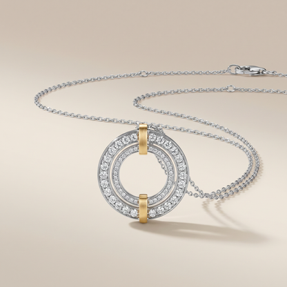 Edge Circle Pavé Diamond Pendant Necklace