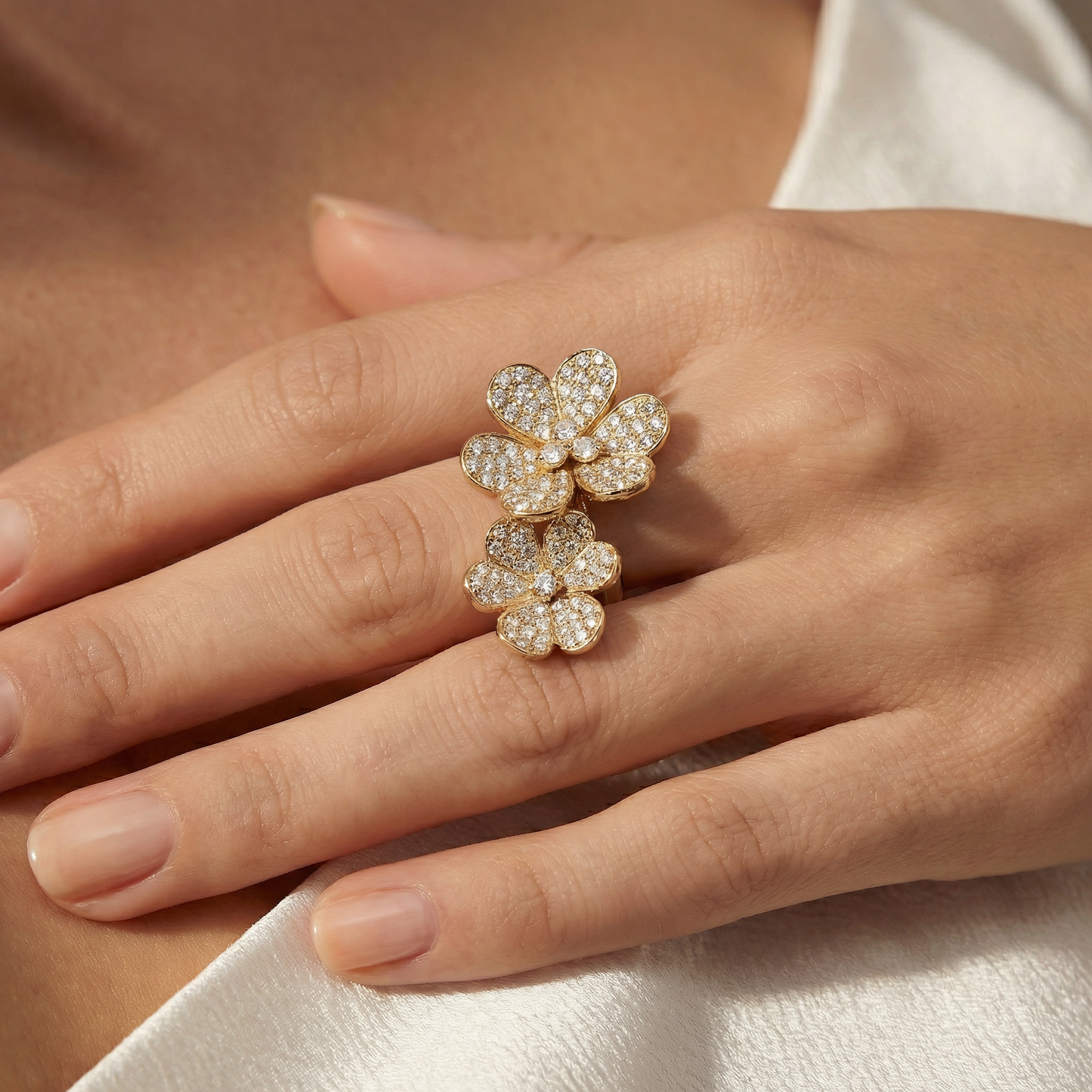 Floral Between The Finger Pavé Ring