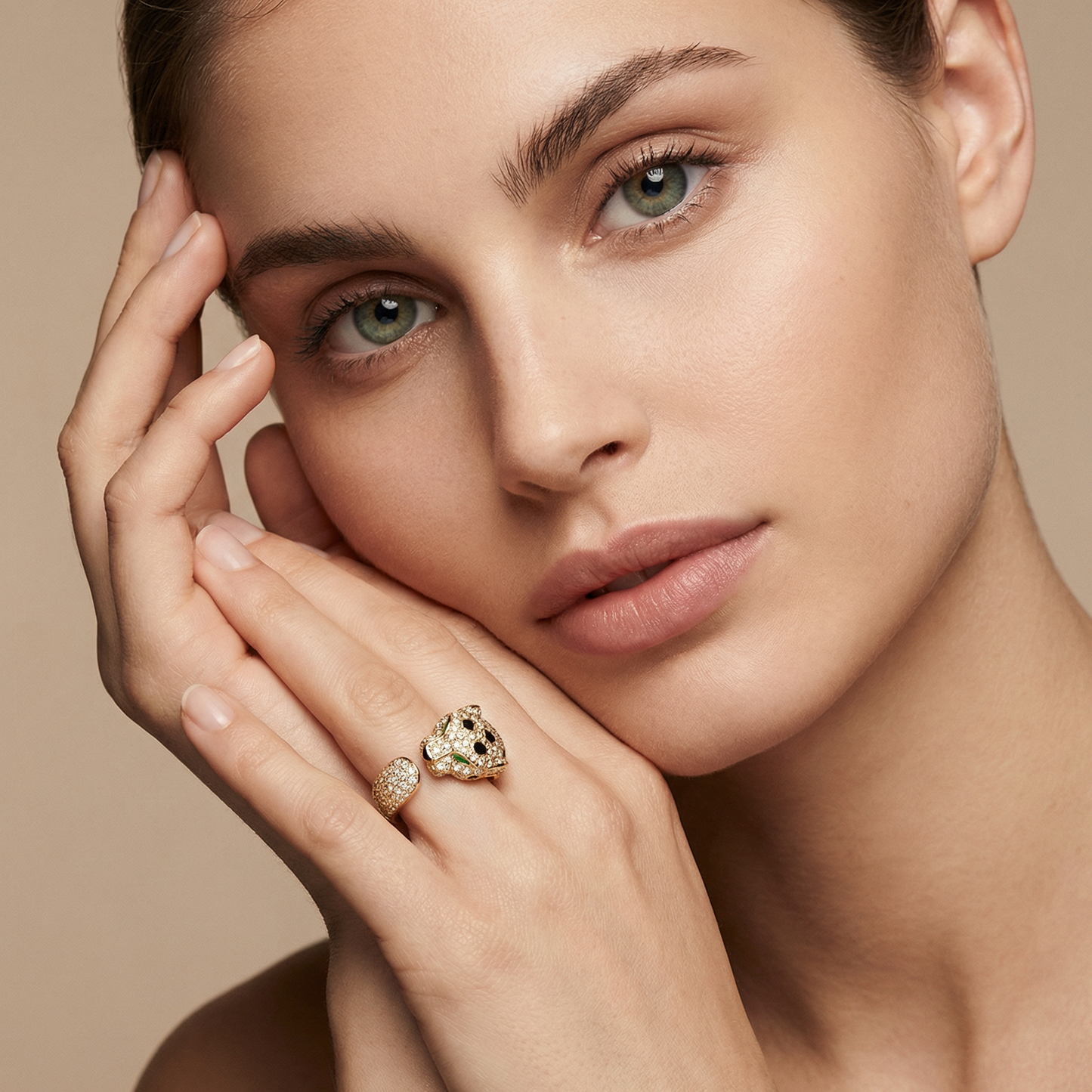Panther Head Open Pavé Ring