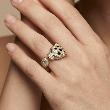 Panther Head Open Pavé Ring