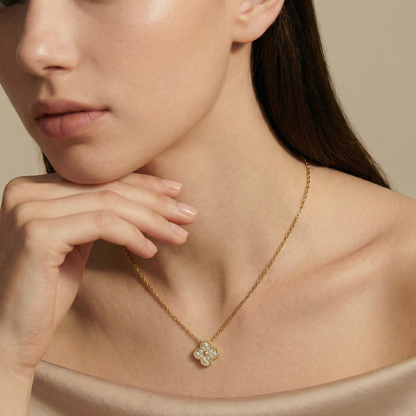 Sweet Alhambra Pavé Diamond Clover Necklace