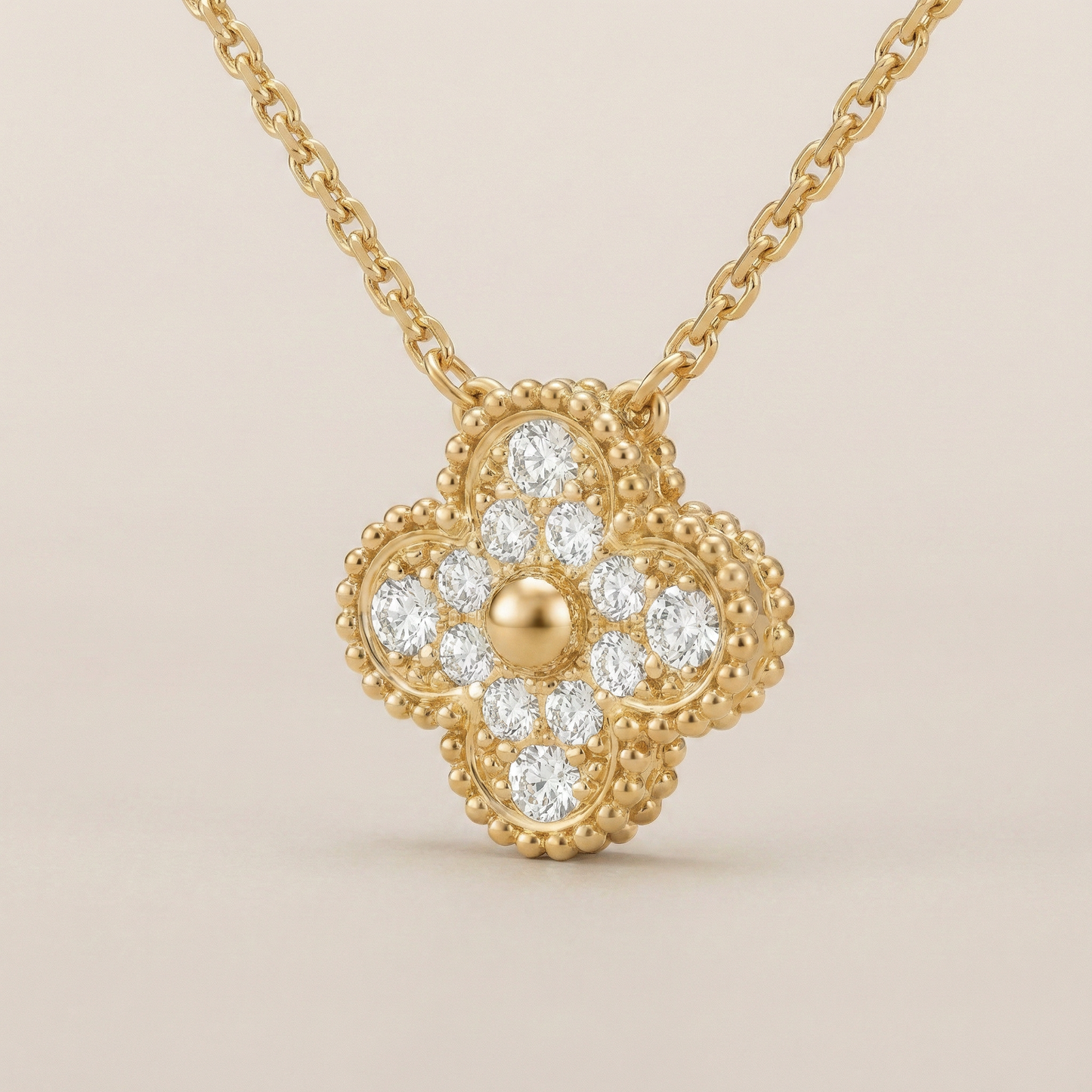 Sweet Alhambra Pavé Diamond Clover Necklace